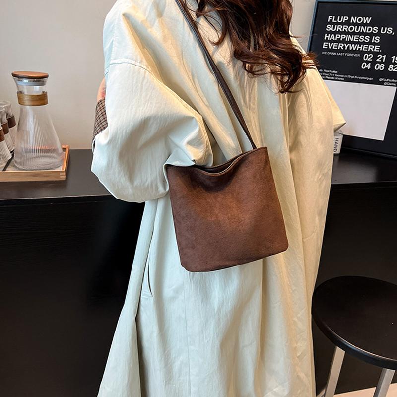 Ретро замшевая сумка-хобо, милые наплечные сумки, лаконичные женские сумки с прострочкой, высококачественная универсальная маленькая квадратная сумка