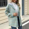 Женский свободный повседневный клетчатый топ с капюшоном и однобортным шерстяным пальто