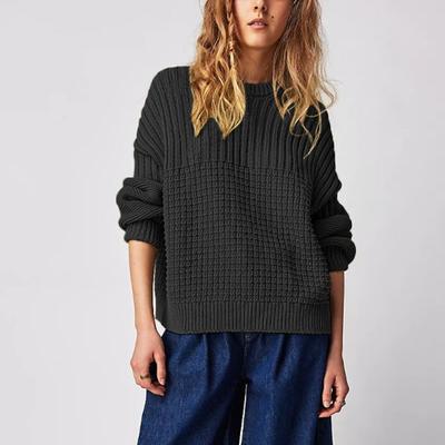 20Женский осенне-зимний однотонный свободный свитер с круглым вырезом