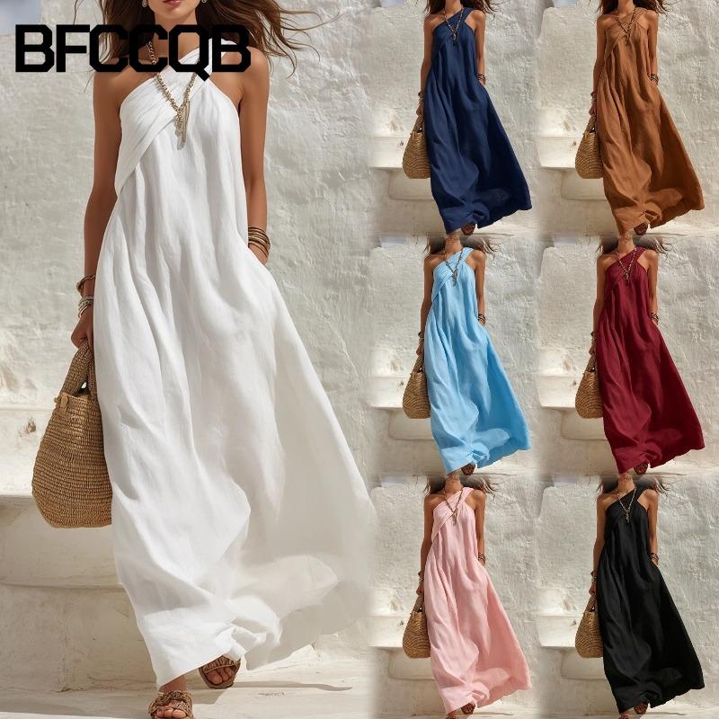 BFCCQB Women's Fashion Sleeveless Summer Spring Solid Color Print Casual Dresses