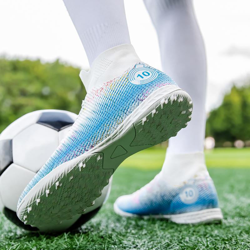 Football Shoes 35-48 Unisex Football Shoes High-top Elastic Sock Mouth Rubber Soft Bottom TF Football Shoes Kids Training Football Boots