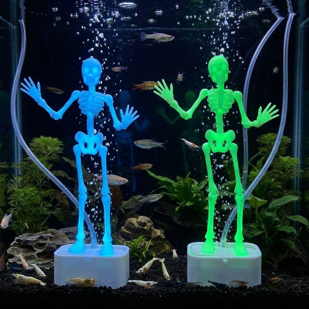 Glow in Dark Halloween Skeleton Bubbler Statue Aquariums Enthusiasts