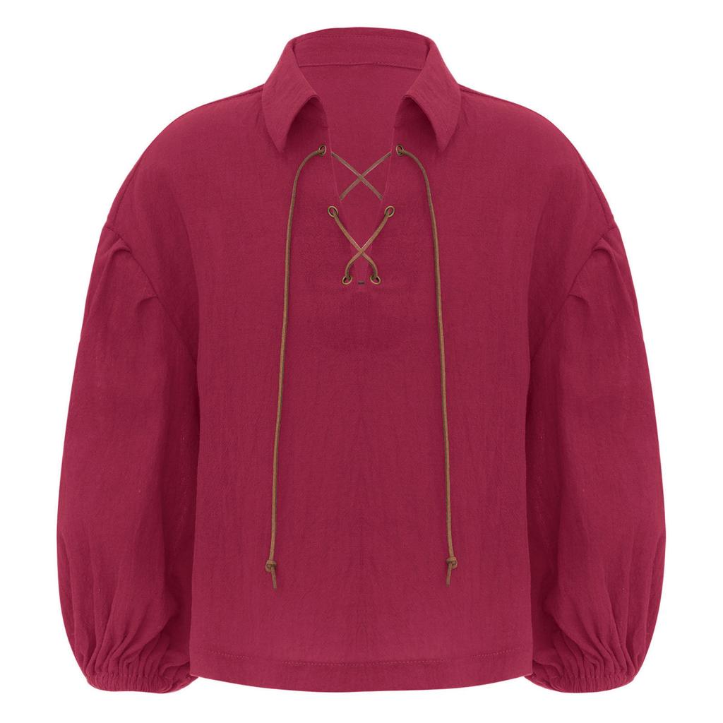 Мальчики Средневековая Пиратская Рубашка Викинг Ренессанс На шнуровке Топ Наемник Хэллоуин Костюм для ролевых игр Наряд