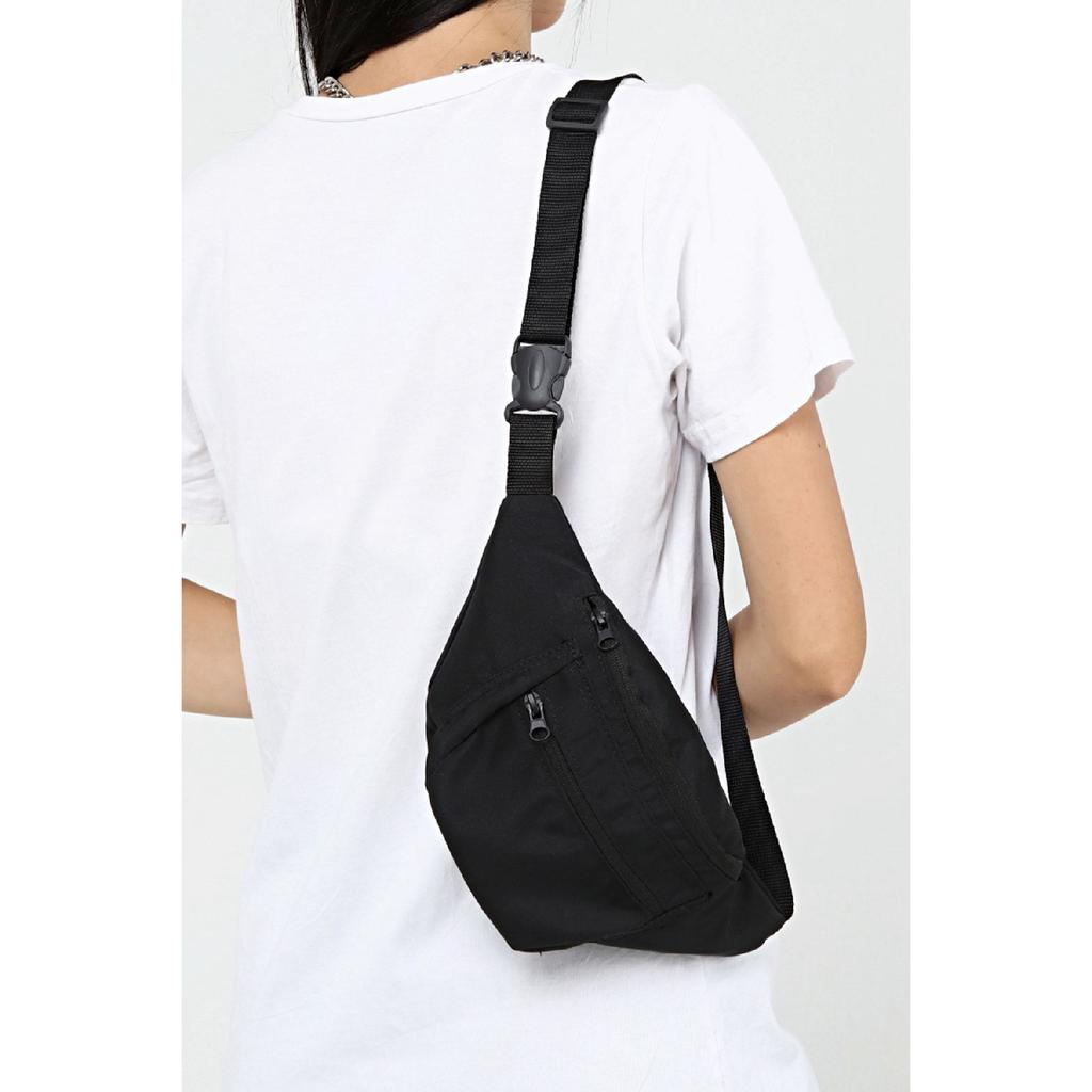 Crossover Black Unisex Shoulder And Waist Bag With Waterproof Fabric And Strap