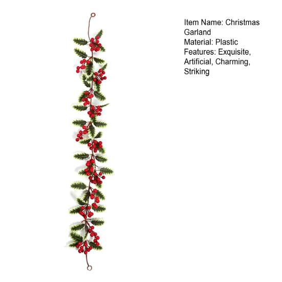 3.2FT Red Berry Christmas Garland with Green Leaves Artificial Christmas Garland Fireplace Table Centerpiece for Winter Holiday Decor