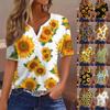 Жен. Футболка Футболка С принтом Пуговицы С короткими рукавами Повседневные Выходные Мода Классический V-образный вырез Обычный Топ Лето