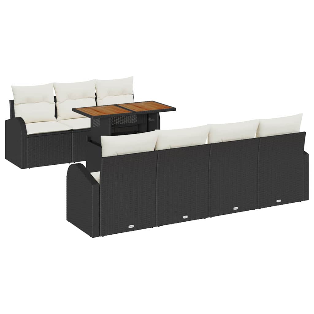 8 Piece Garden Sofa Set with Cushions Black and Cream