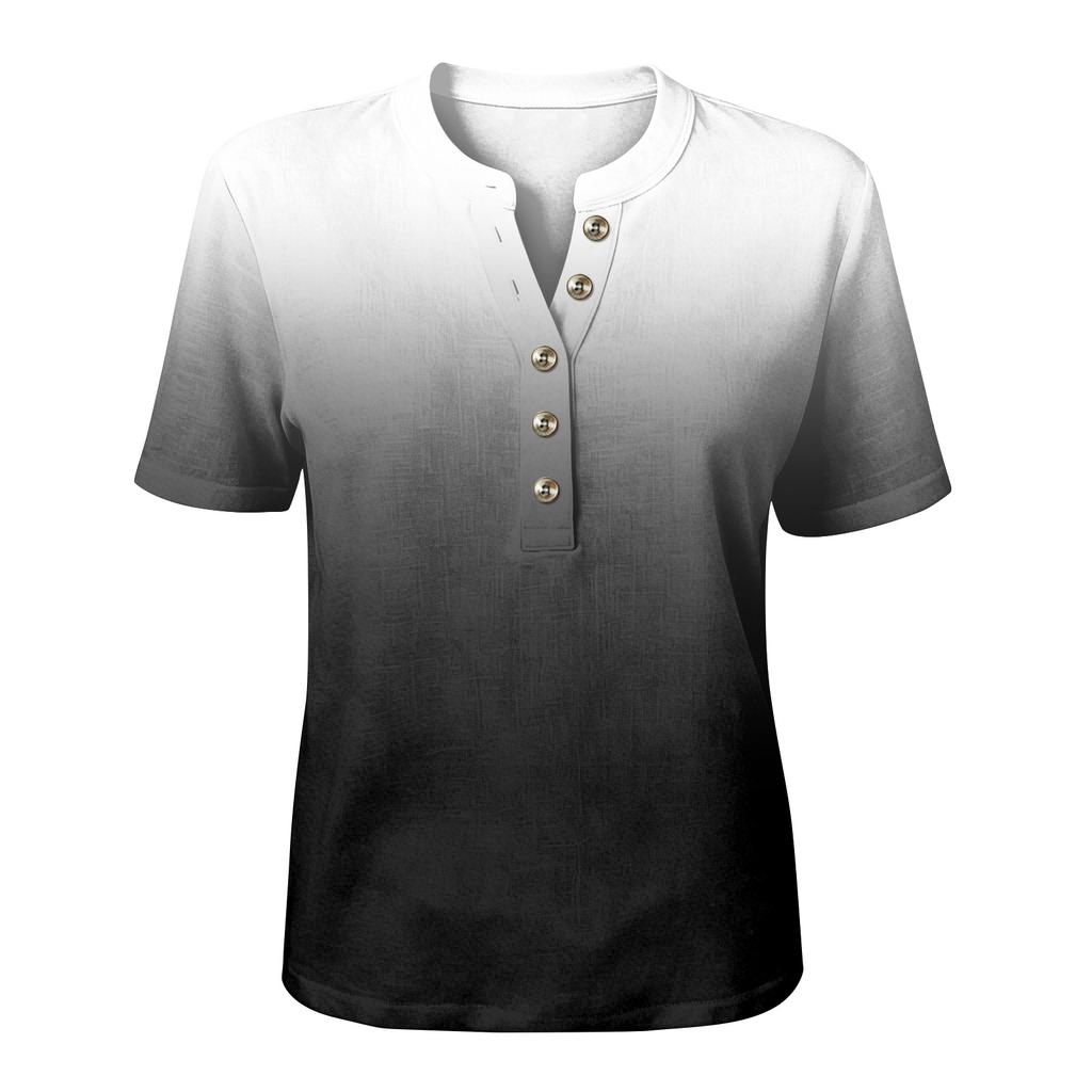 Женская футболка-henley с коротким рукавом, на пуговицах спереди, смесовая хлопково-льняная, повседневный топ, легкая, дышащая, летняя блузка