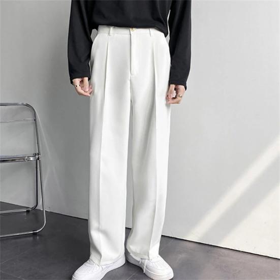 Men Pants Long High Waist Button Suit Pants with Pockets Solid