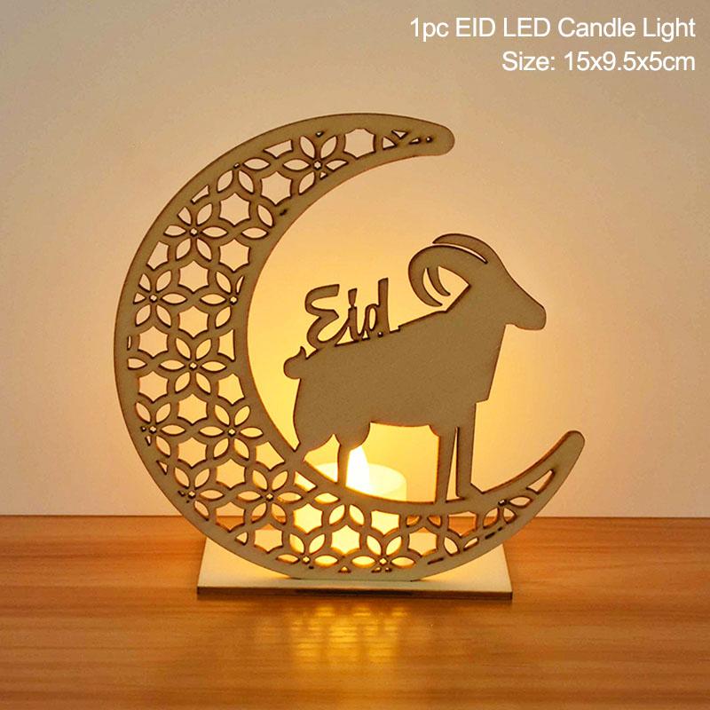 EID Mubarak деревянный кулон со светодиодными свечами, украшения для Рамадана для дома, исламская мусульманская вечеринка, декор для праздника Eid Kareem Ramadan