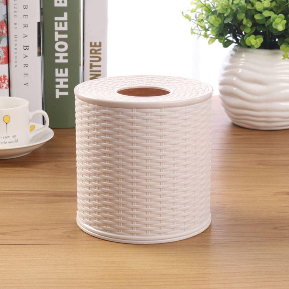 Beige/Dark Brown Simulation Rattan Tissue Storage Box Decorative Roll Paper Rack Container Kitchen