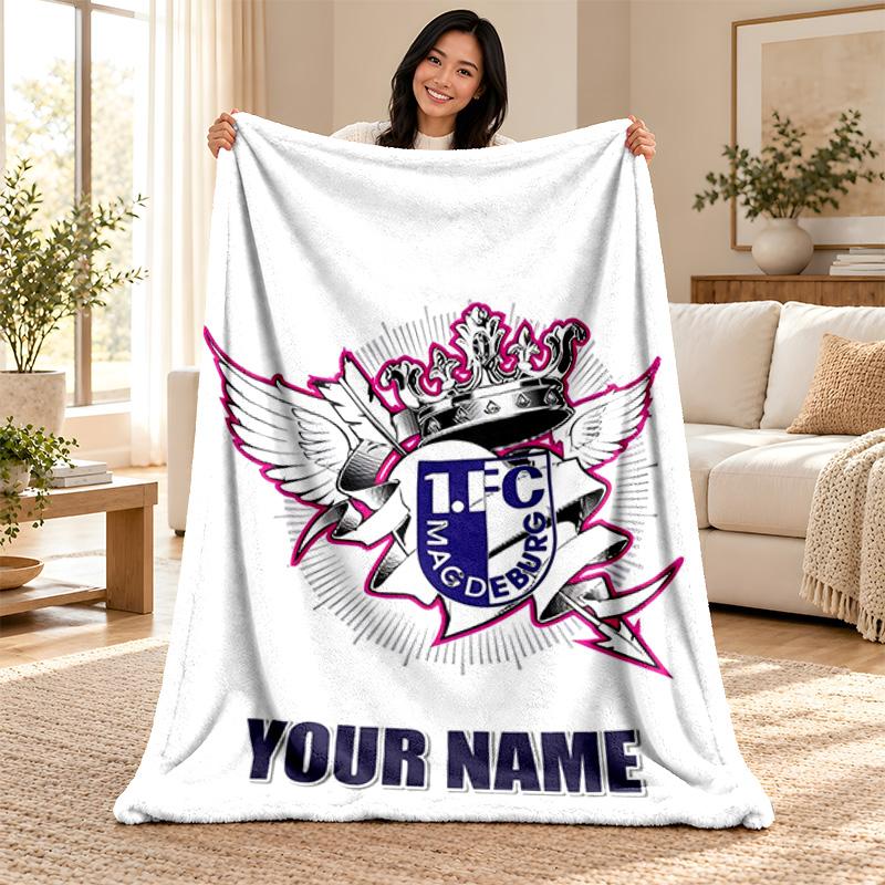 1. FC Magdeburg Custom Name Fleece Blanket Personalized Soft Cozy Throw Blanket Customized Gift for Birthday Christmas