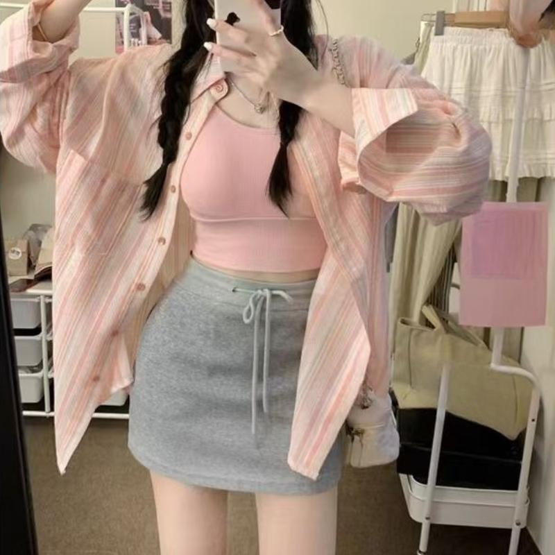 Модная свободная повседневная полосатая рубашка для женщин, весна-лето, застегивающаяся на пуговицы, солнцезащитные блузки, женские топы, элегантные простые офисные женские рубашки 26113