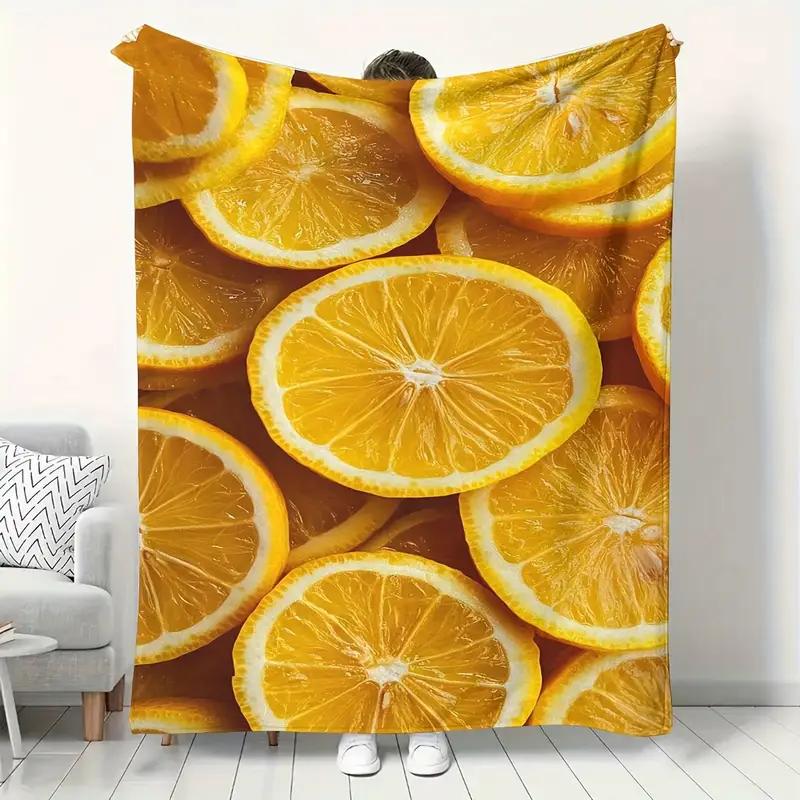 Lemon pattern flannel blanket light soft and warm suitable for sofa travel bed family or friends Halloween Christmas