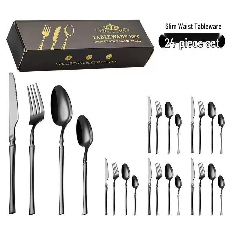 Золотой набор столовых приборов из 24 предметов из нержавеющей стали: Элегантный нож для стейка, вилка и ложка для западной кухни.