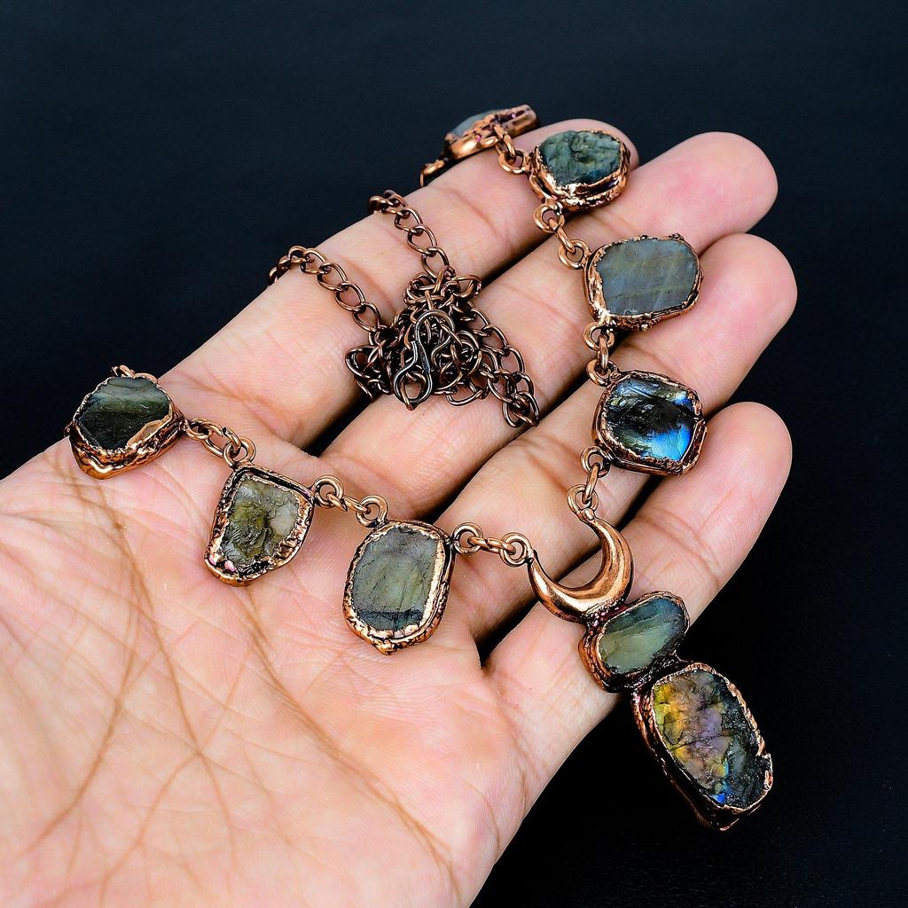 Labradorite Handmade Latest Design Jewelry Necklace, Copper Electroformed Gemstone Necklace, Gift For Mother
