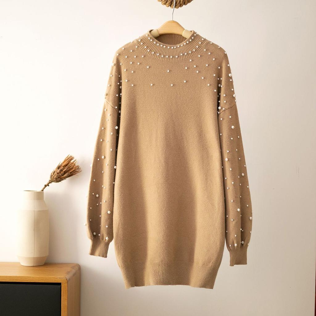 Women's New Sweater Long-Sleeved Pearl Dress Casual Top
