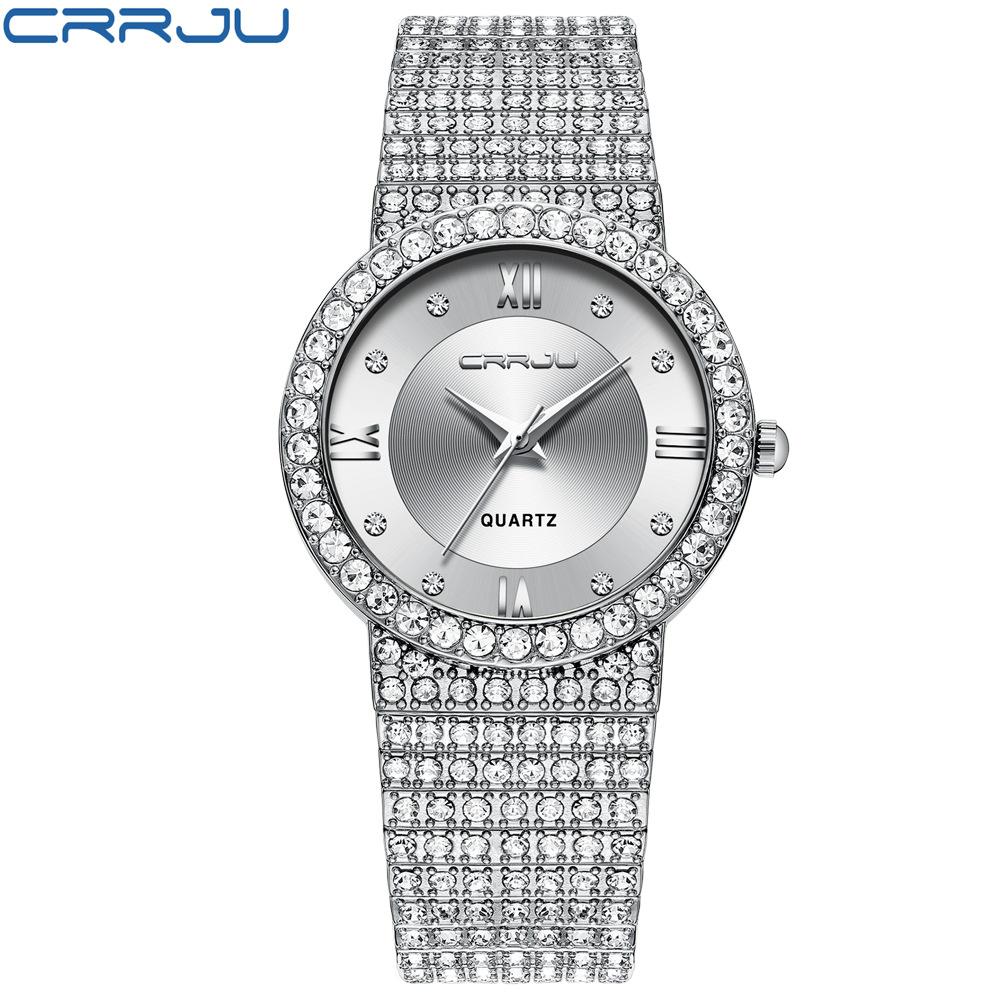 CRRJU New Men's and Women's Couple Watches Women's Watches Women's Gold Diamond-studded Watches Full of Stars and Diamonds