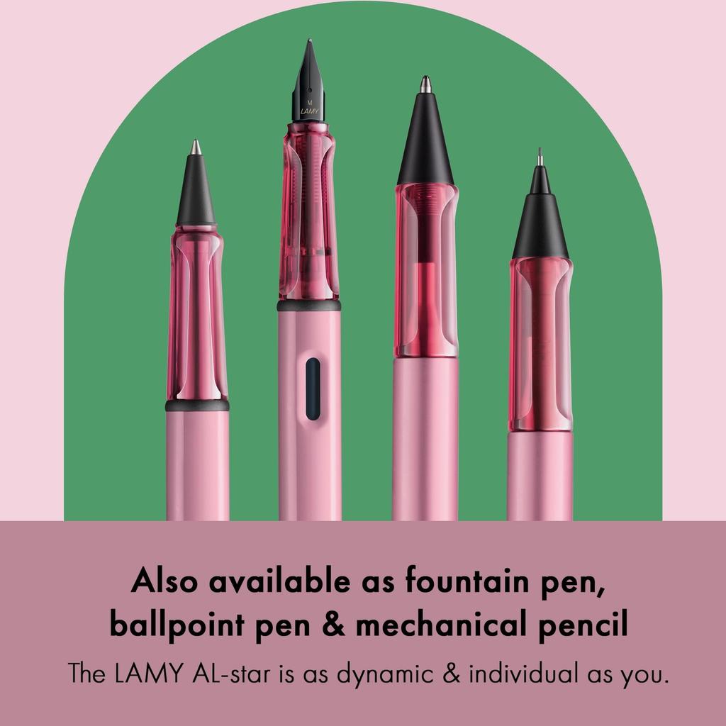 Lamy ballpoint ergonomic Medium Lightweight aluminum Includes refill M16 Al-Star (Autumn Pink) pen. Transparent, grip. nib. body. high-capacity