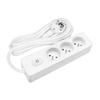 SELDUR G3FA22B Power Strip, 3 Type E Sockets + Indicator Switch, White, 2m Cable