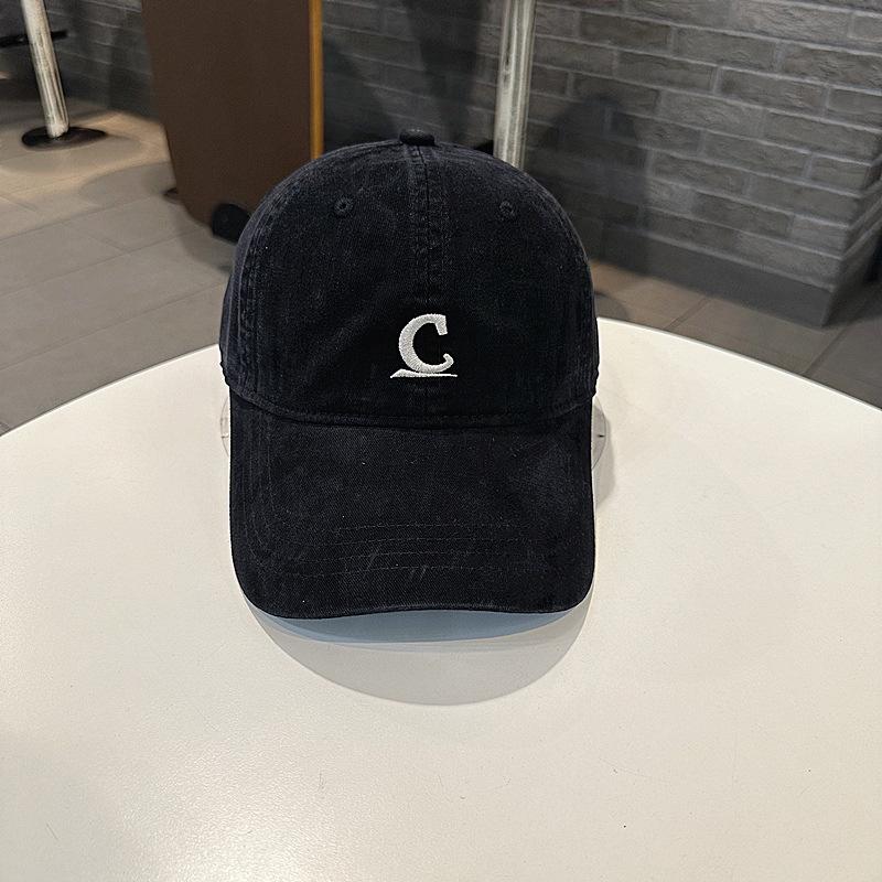 Fashion C letter bottom horizontal line baseball cap, young couple street washed sunshade curved brim hat, men's and women's tide outdoor