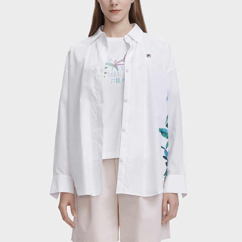 Fila Рубашка поло с длинным рукавом, женская, повседневная, свободного кроя, тканая, с принтом растений, модная, белая, F11W328401FWT