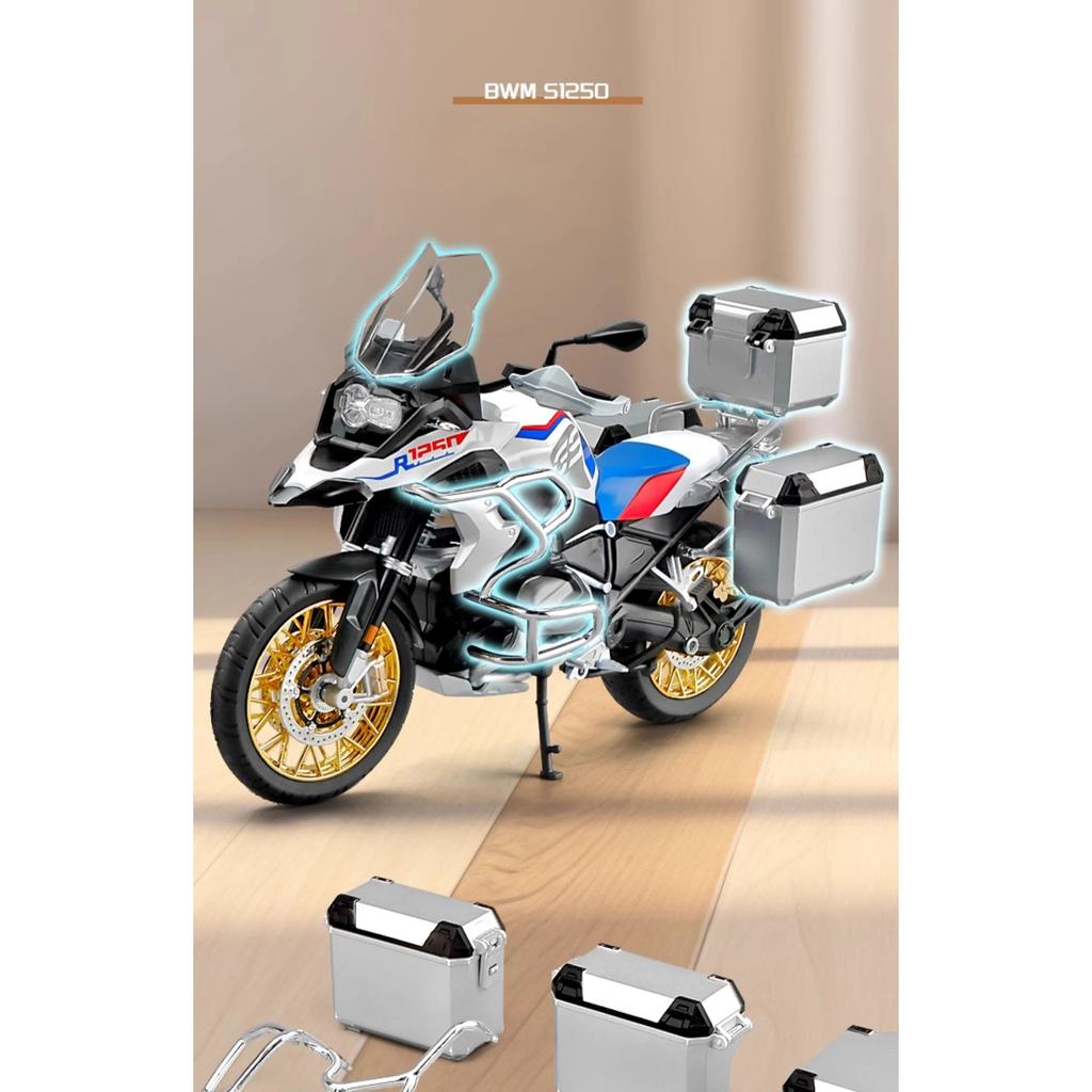 1/9 BWM R1250GS ADV Литой из сплава Модель мотоцикла Игрушечный транспорт Коллекция Звук и свет Внедорожный Автоцикл Игрушки Машина