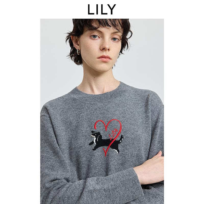 LILY Love Dog Inlaid Knitted Shirt for Women