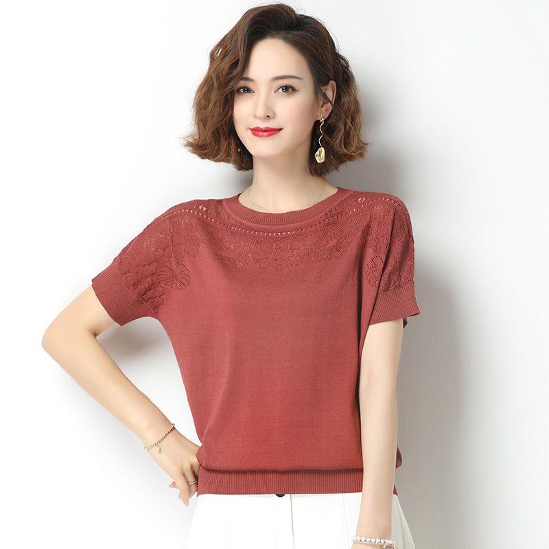Женская трикотажная рубашка Ice Silk, футболка с короткими рукавами, летний новый дизайн, универсальный топ