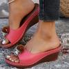 Ladies' Flower Decorated Wedge Sandals, Casual Open Toed Summer Shoes, Versatile Outdoor Sliding Sandals