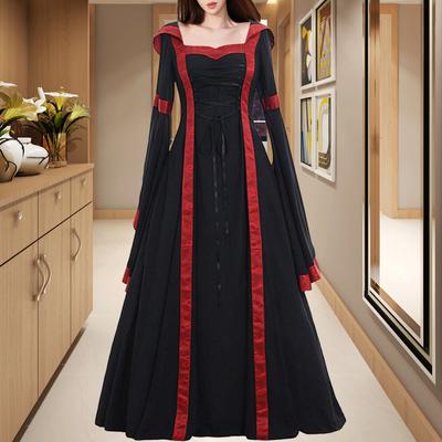 Женское платье в средневековом королевском стиле со шнуровкой и капюшоном, рукавами «летучая мышь», макси-платье с затягивающимся квадратным воротником, сценический костюм для Хэллоуина в стиле Ренессанс