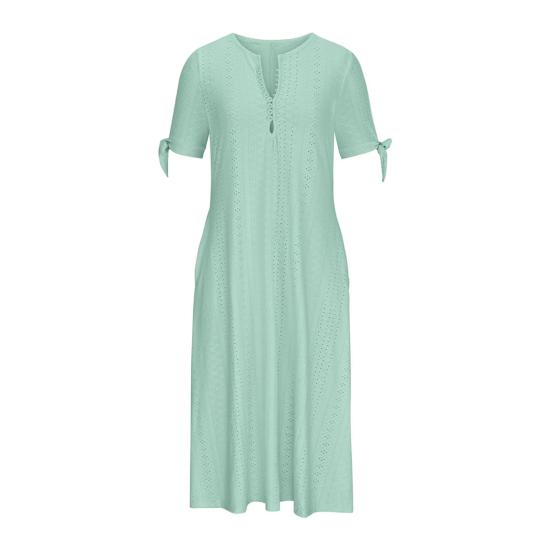 Женское летнее платье макси в стиле бохо с люверсами, пуговицами, V-образным вырезом, завязкой-узлом, коротким рукавом, летнее пляжное платье-сарафан для отдыха