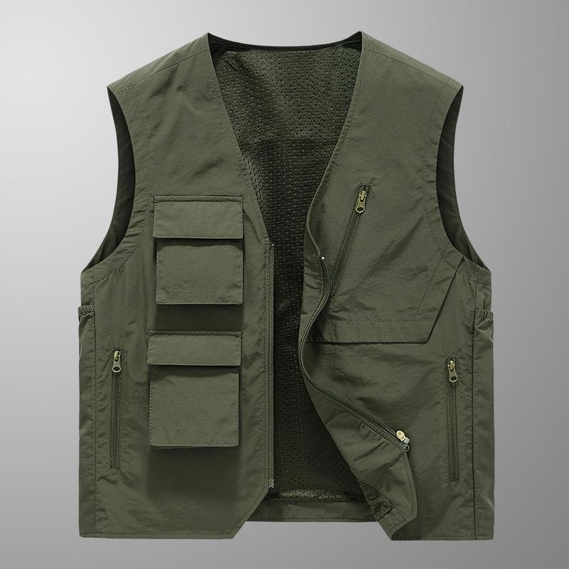 Middle-aged and Young Men Fishing Vest Outdoor Use Spring and Autumn Multi-pocket Horse Clip Mountaineering Photography Vest Dad Wear Shoulder