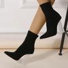 Women High Heels Flock Ankle Boots Lady Winter Block Clear Heels Sock Short Booties Transparent Apricot Prom Shoes