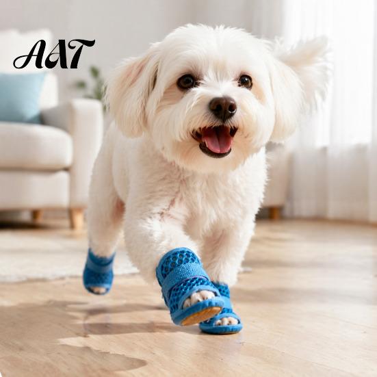 Breathable Mesh Dog Shoes 4Pcs for Hot Pavement, Boots, Summer Easy on Off Boots Paw Protectors with Non-slip Soles Small Medium Dogs Outdoor Walking