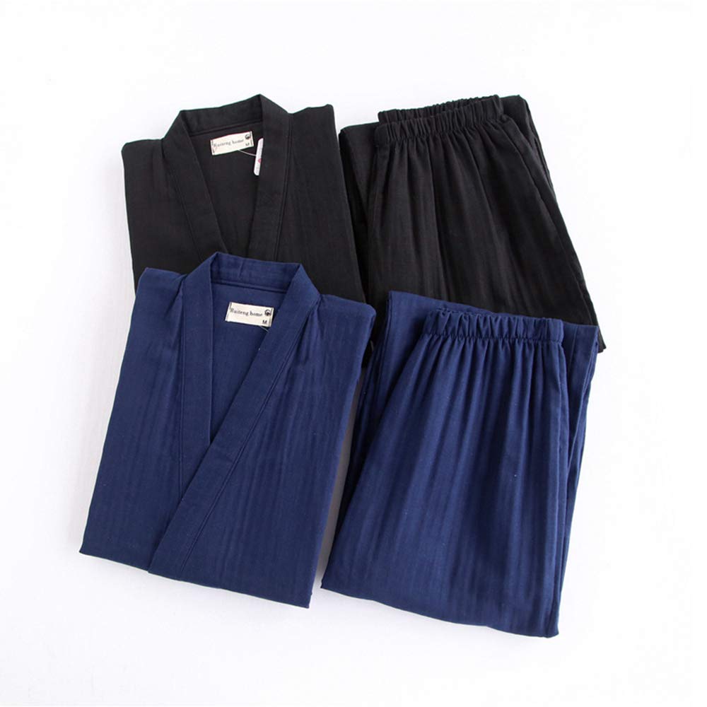 L [Lasher] Мужская пижама, Однотонная, 100% хлопок, Комплект, Домашняя одежда, Топы, Брюки, Ночная одежда, Дышащая, Весна, Лето, Осень, Джинбей, Повседневная, Хаори,