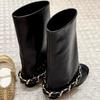 2025 Newest Classic Chain Mid-calf Boots Mixed Colors Round Toe Block Chunky Heeled Slip On Black Women's Modern Boots