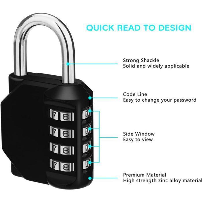 Combination Padlock - YYV - 4 Digits - Black - Weatherproof - Ideal for Lockers