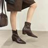 Pointed Short Boots Women's 2025 New Women's Boots Autumn and Winter European and American Boots Medium Heel Shoes Thick Heel Zipper Thin Boots