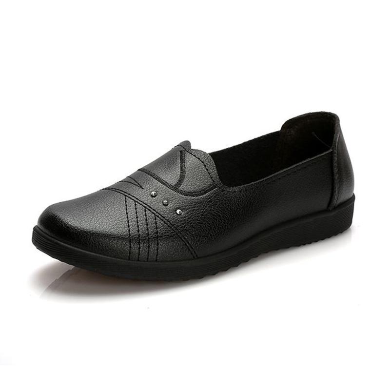 Мягкие кожаные туфли для мам с говяжьим сухожилием, рабочая обувь с мягкой подошвой, женские удобные туфли без шнуровки на плоской подошве, нескользящая повседневная кожаная обувь