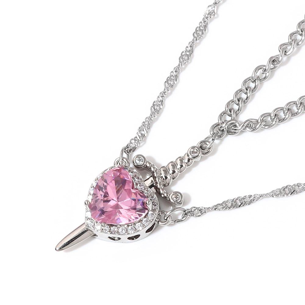 Готический панк Одна стрела сквозь сердце Сердце и меч Y2k Ожерелье Красный кинжал Пара Стразы H0D3