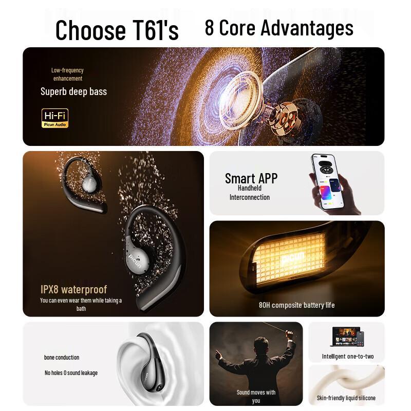 Picun T61 Bone Conduction Open-Ear Wireless Sports Headphones