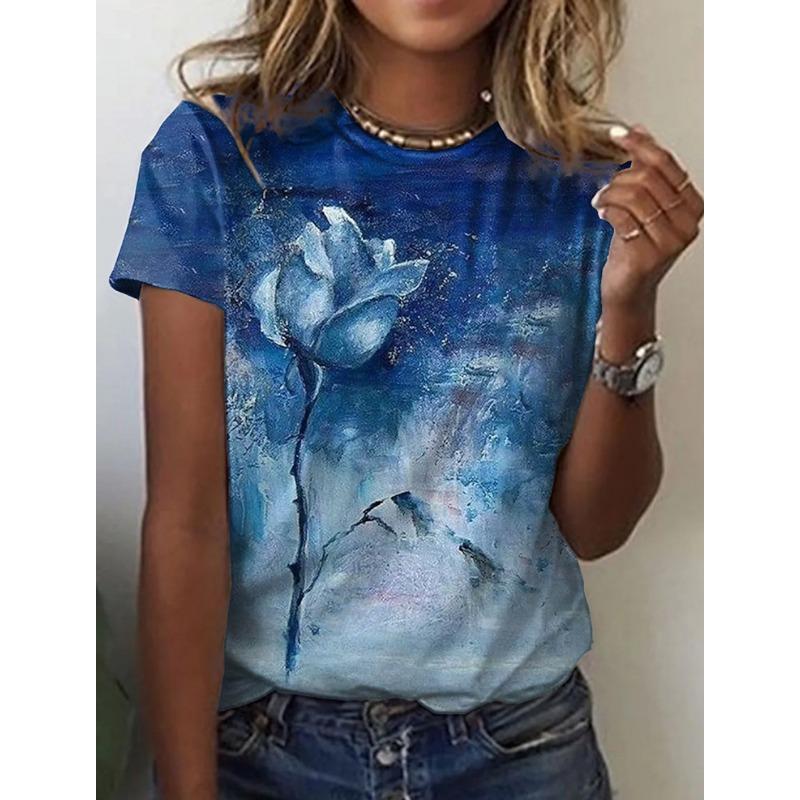 Женская 3D летняя персонализированная футболка с коротким рукавом и круглым вырезом, с принтом свежих цветов