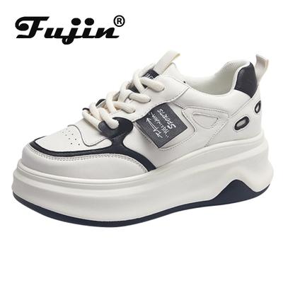 Fujin 7 см натуральная кожа удобные дышащие кроссовки вулканизированные толстые скрытые каблуки блочные туфли для скейтборда платформа танкетка обувь