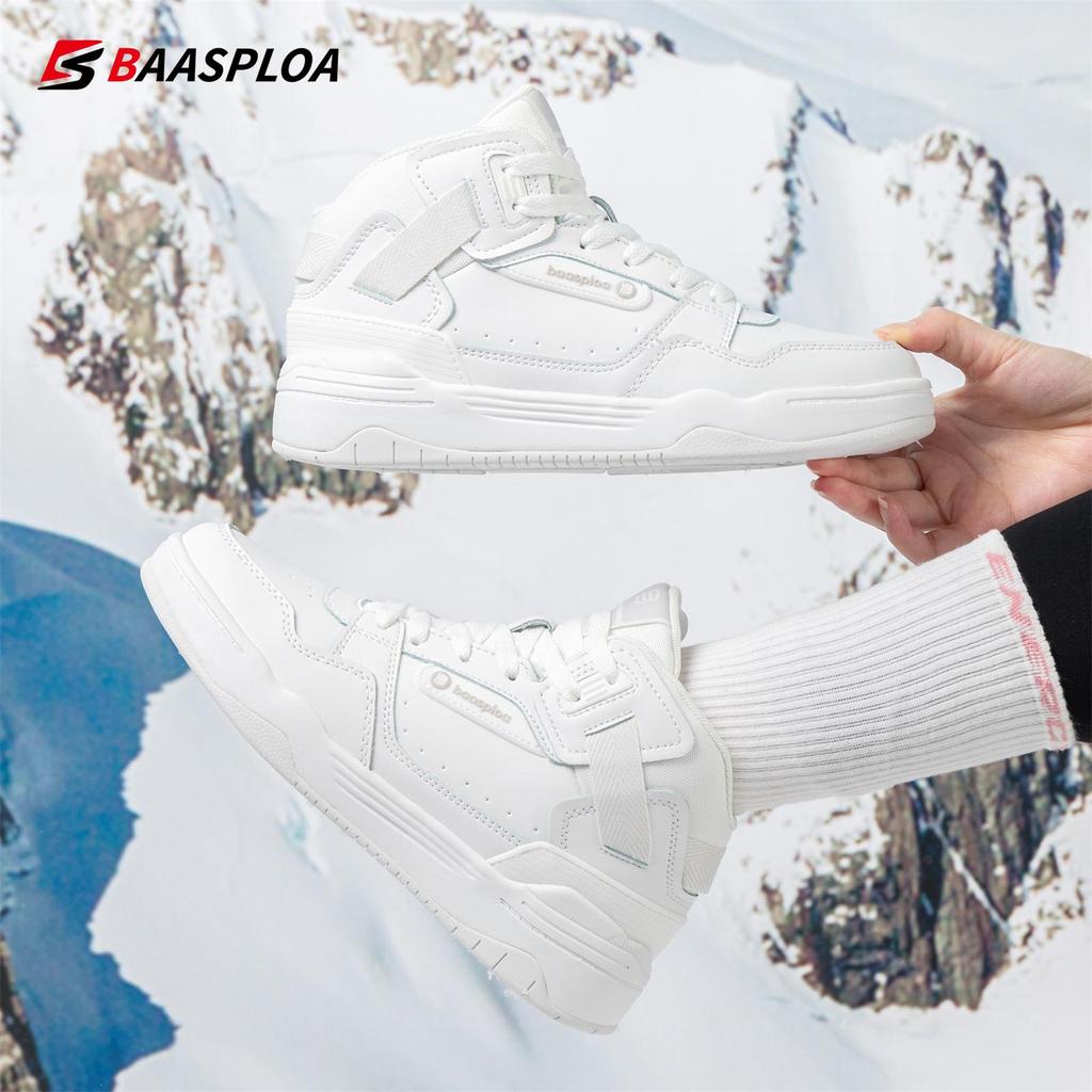 BAASPLOA Women Winter Sneakers New Fashion Plush Leather Walking Shoes for Woman Warm Casual Sneakers Non-Slip Shoe 2023