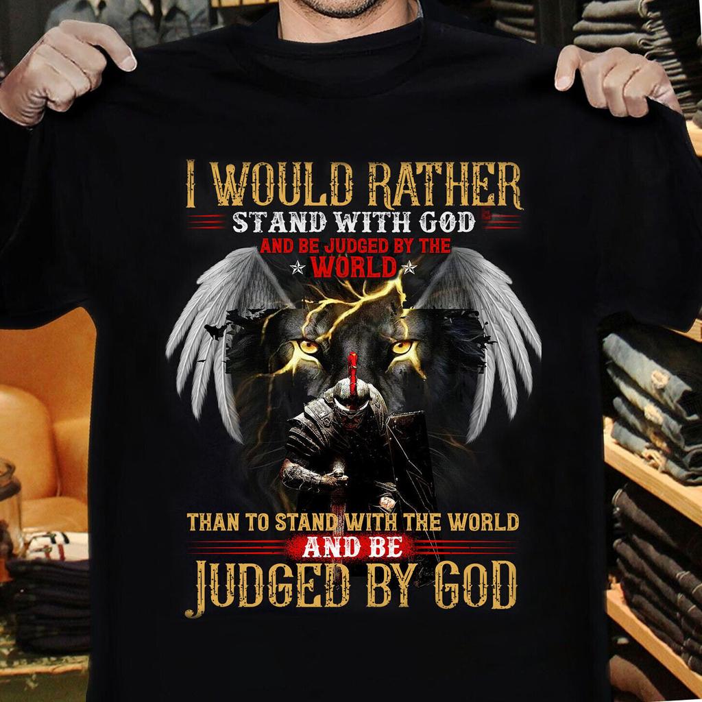 Stand With God Judged By God Lion Judah Faith Christians Bible Cross Jesus Shirt