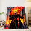 A fiery figure rides a motorcycle, surrounded by vivid flames and sunset. for all seasons blanket lunch break throw gift