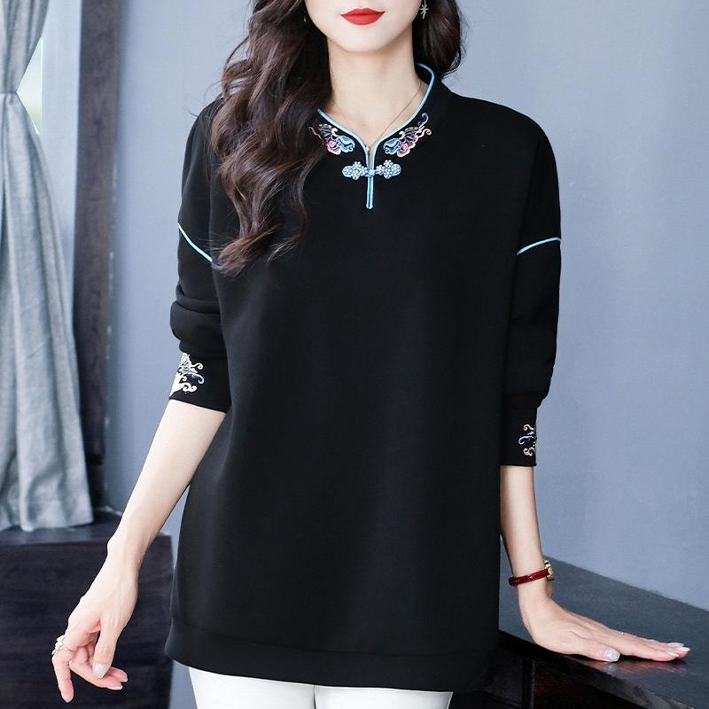 Весна и осень Китайский стиль Толстовки Женские пуловеры Повседневные толстовки Топы Женские