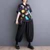 DIMANAF 2025 Plus Size New Summer Style Blouse Vintage Design Short Sleeve Colorful Casual Shirt Women Loose Shirt Geometric Print Shirt