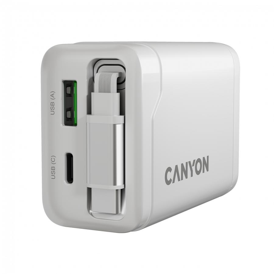 Canyon Charger Oncharge 65Rc Build-In Cable Usb-C 65W 1Xpd 1Xqc Eu White